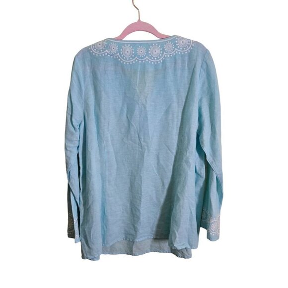Vineyard Vines Mint Green Embroidered V Neck Linen Blanks Tonic Top Size XL - Picture 2 of 5